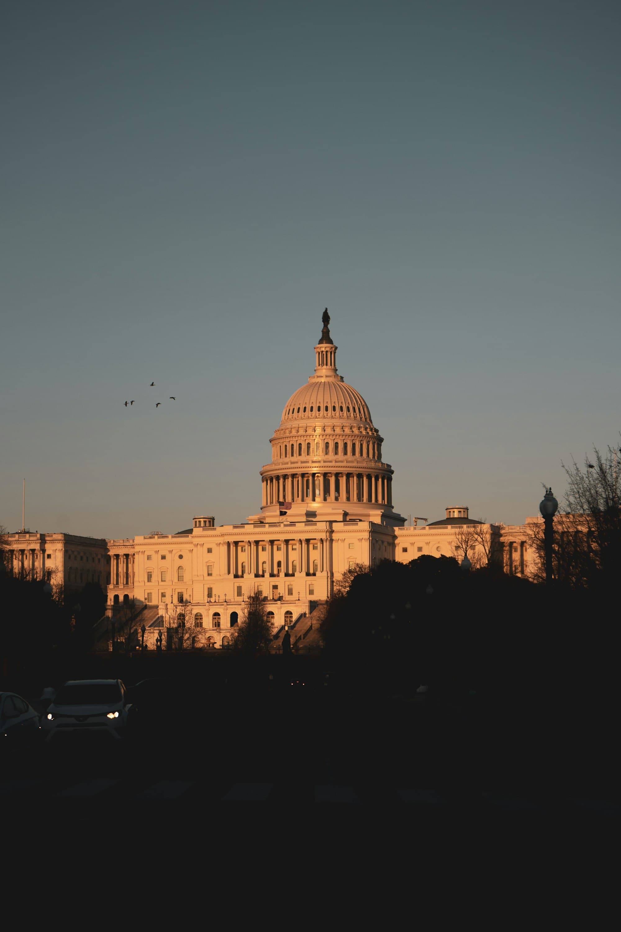 Government architecture at dusk